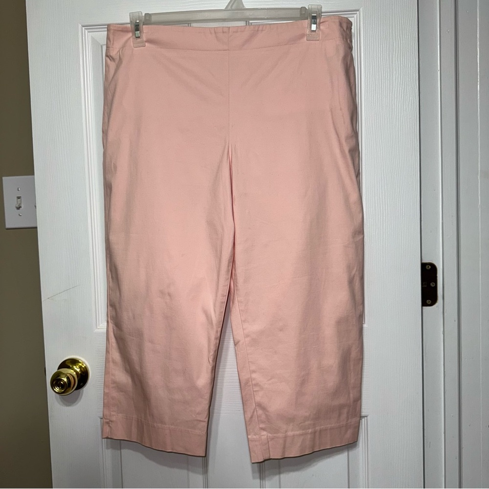 TALBOTS Heritage Crop Pants Sz 16P Light Pink Side Zip Cotton Stretch Flat Front